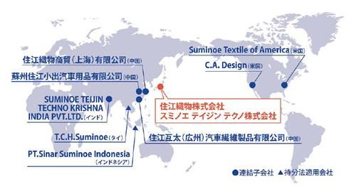 住江織物グループ　自動車・車両内装材事業のグローバル体制