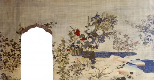 川島織物参考館 綴織壁張「光琳四季草花」