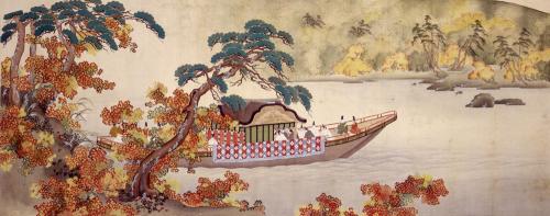 日光丸談話室綴織パネル原画「嵐山三船祭」(船一艘)