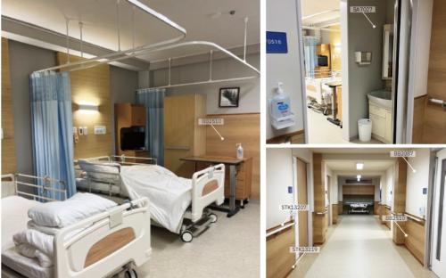 木目の温もりとやわらかな色合いでまとめられた病室空間。医療施設でありながら、長い時間を安心して過ごせるやさしい雰囲気を演出。また、廊下に使用されている見切り材や巾木などの副資材にもシンコールの製品が採用されている。