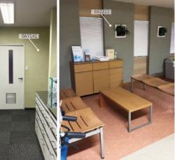 グレーの壁紙を基調とした<br>シンプルで機能的な院内空間